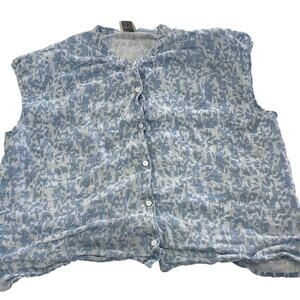 Wrap London Shirt‎ Womens 14 Blue White Printed Button Up Linen Coastal